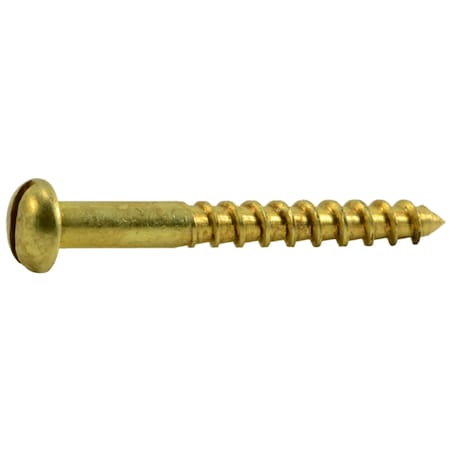 Midwest Fastener Wood Screw, #4, 1 in, Plain Brass Round Head Slotted Drive, 48 PK 62078